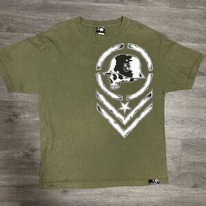 2000s - vintage Y2K Metal Mulisha Mens green, Black & White Large Skull t-shirt